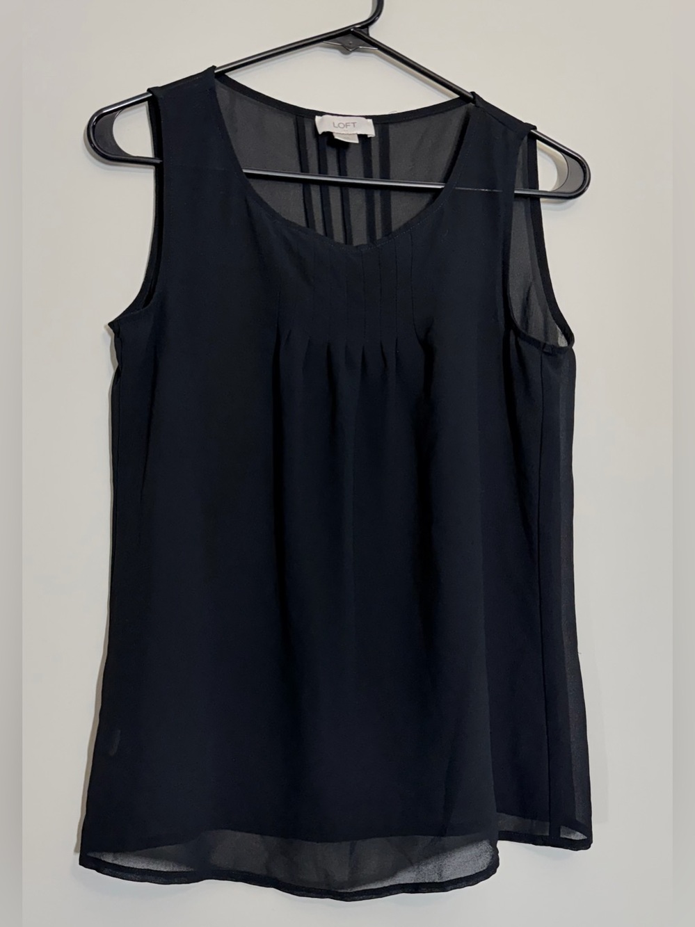 LOFT Black Sheer Pintuck Sleeveless Blouse XS